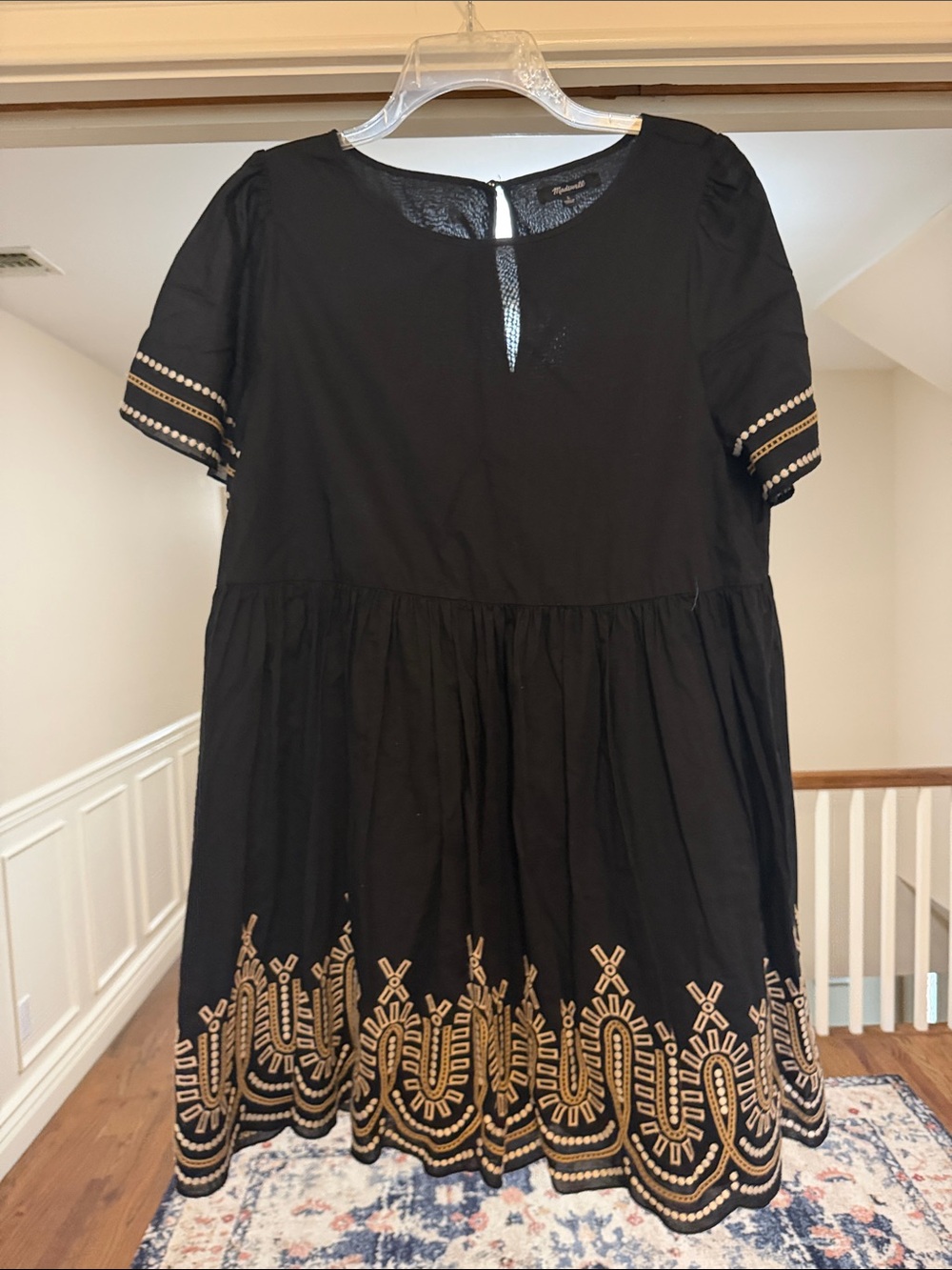 Madewell Black Mini Dress with Gold Embroidery